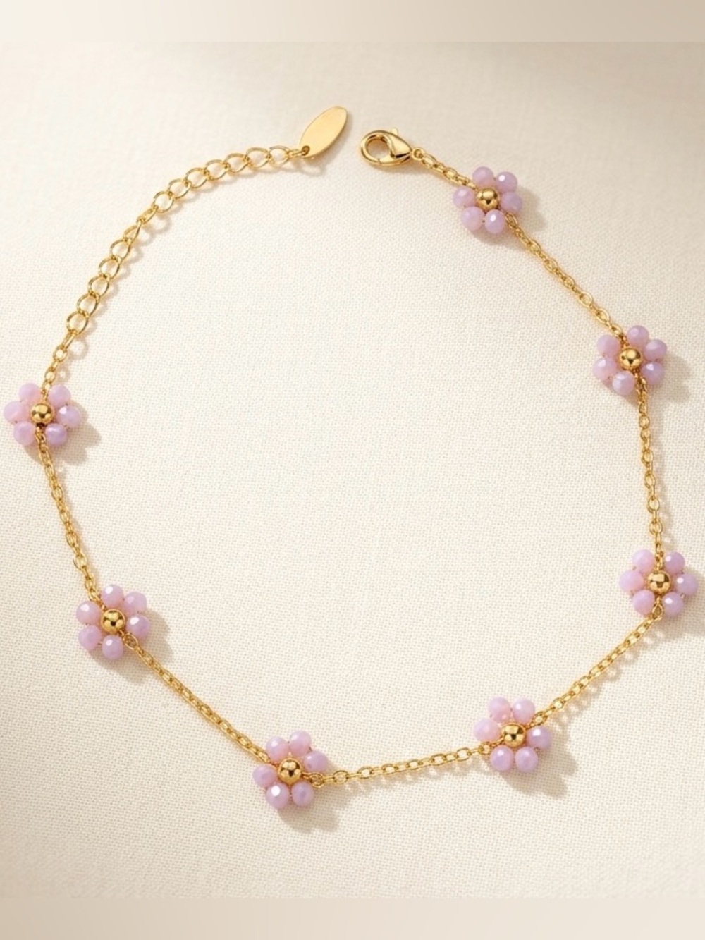 3/$40! Crystal Flower 14k Gold Plated Anklet - Water Resistant Summer Jewelry